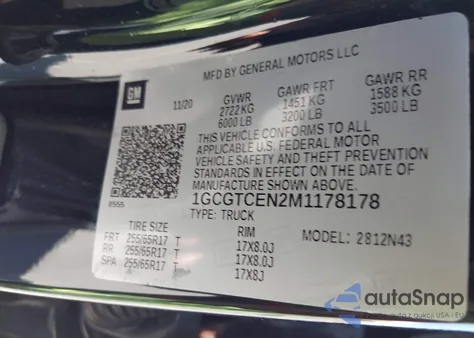 2021 Chevrolet Colorado 4Wd Short Box Lt from USA, damaged, VIN 1GCGTCEN2M1178178